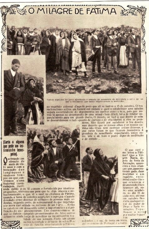 Noticia Publicada en un Diario de Portugal sobre el insólito momento del 'Baile del Sol' en la Sexta aparición de la virgen de Fátima