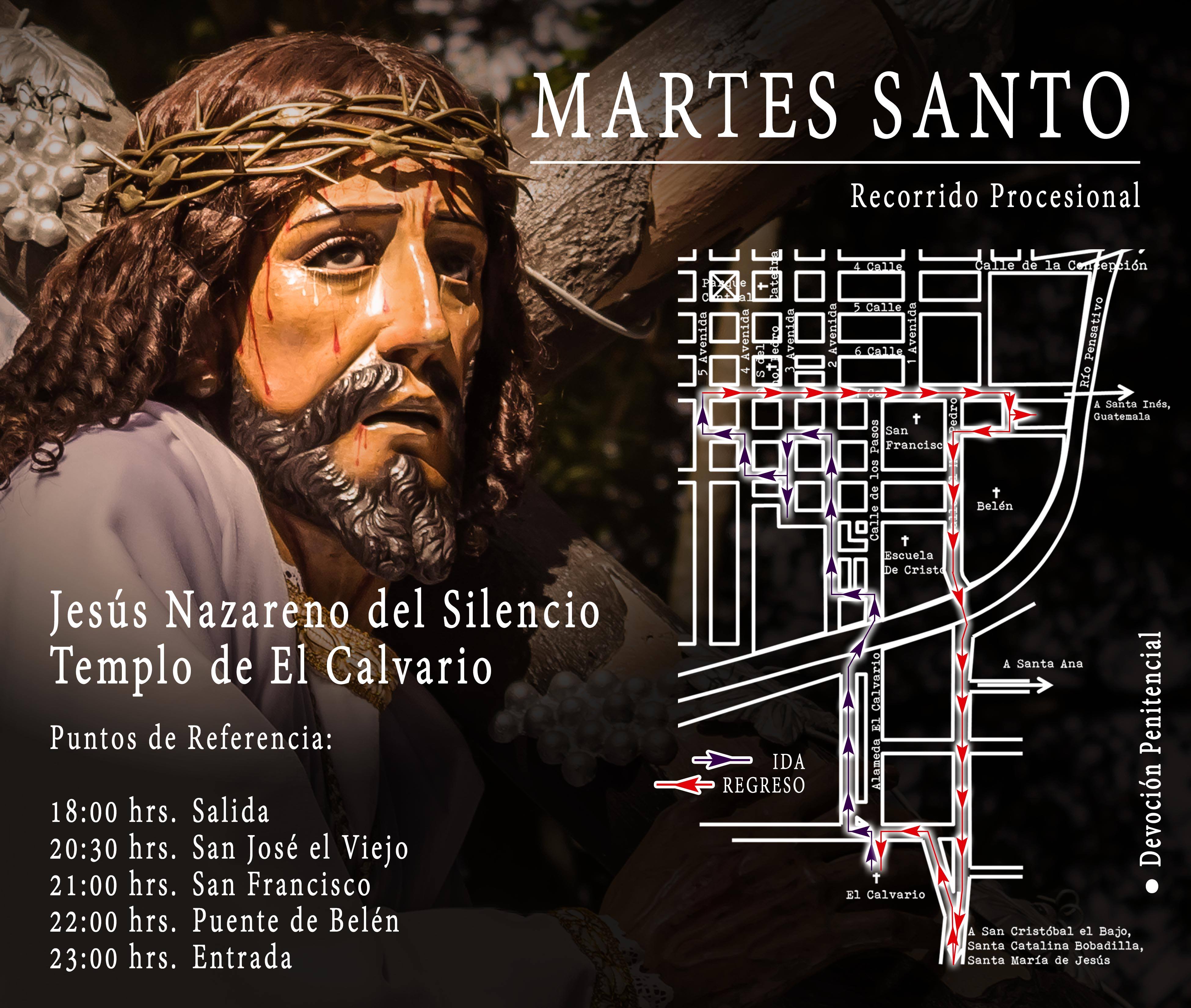 Recorrido Jesús Nazareno del Silencio del Calvario | Martes Santo Antigua Guatemala
