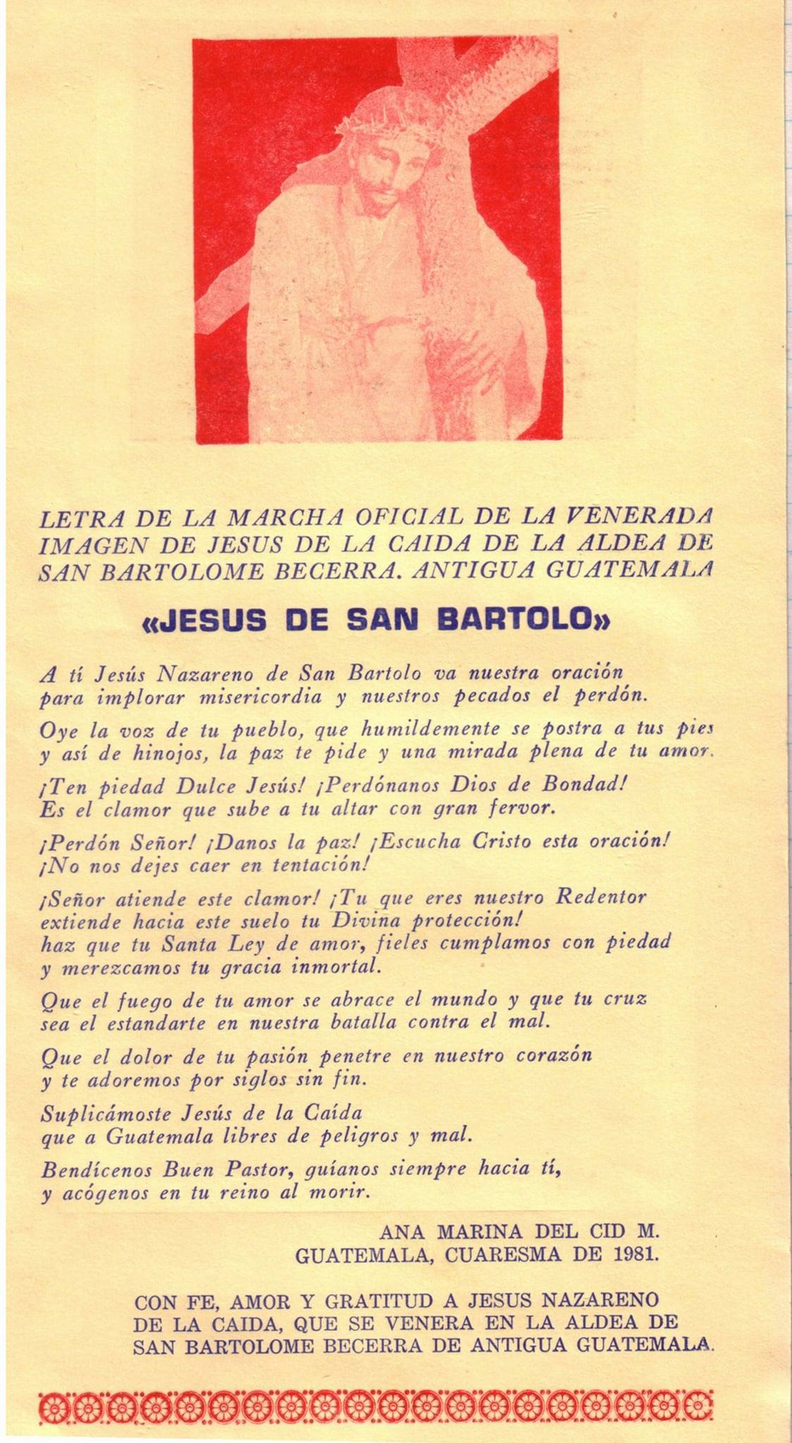 Letra de la marcha Jesus de San Bartolo