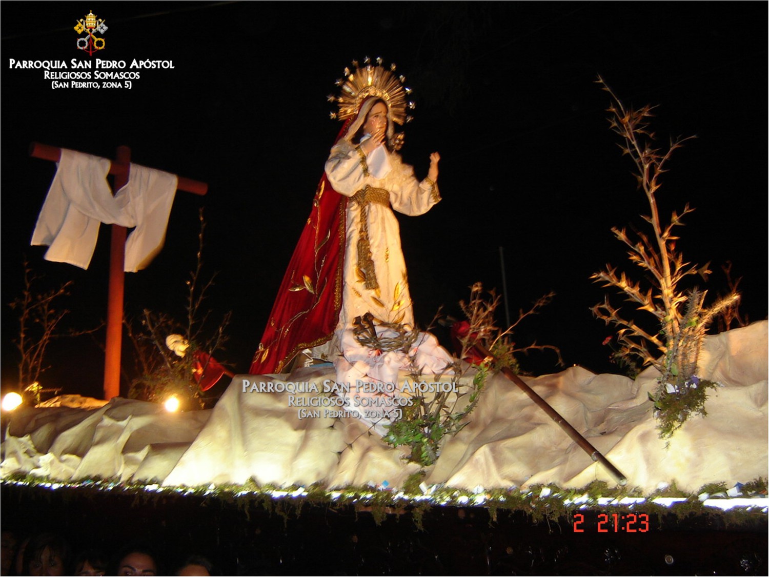 Virgen de Dolores en su procesión durante Cuaresma de la Parroquia San Pedro Apóstol, zona 5