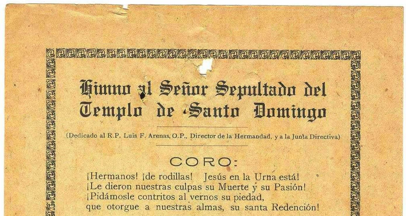 Letra del himno al Señor Sepultado de Santo Domingo de la Hermandad