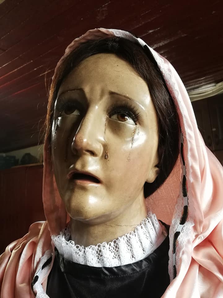 Virgen de Dolores, San Juan Ostuncalco, escultura colonial, de fuerte expresividad. (Fotografía Danilo Briones)