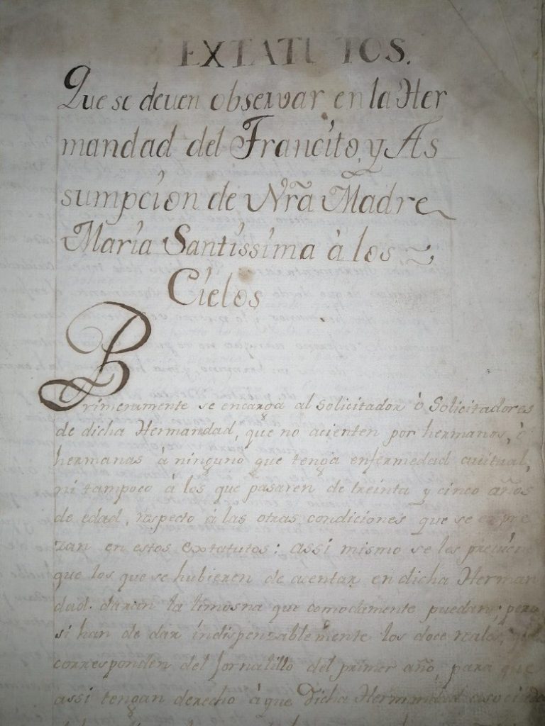 Manuscrito 2 de la Hermandad del Tránsito, quien realizaba la tradición del pésame a San Juan Apostol