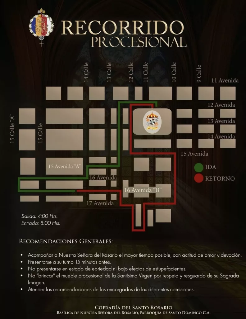 Recorrido de la procesión de la Aurora con la Virgen del Rosario 2025