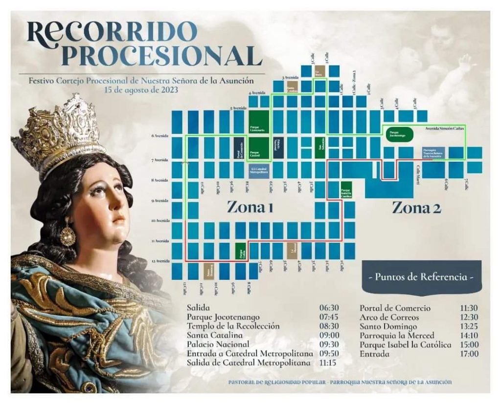 Recorrido de la procesión de la Virgen de la Asunción 2023