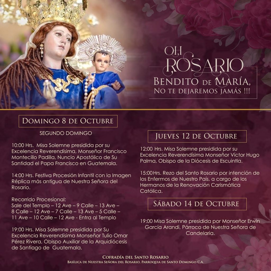 Actividades en Iglesia Santo Domingo para octubre 2023 por la Virgen del Rosario