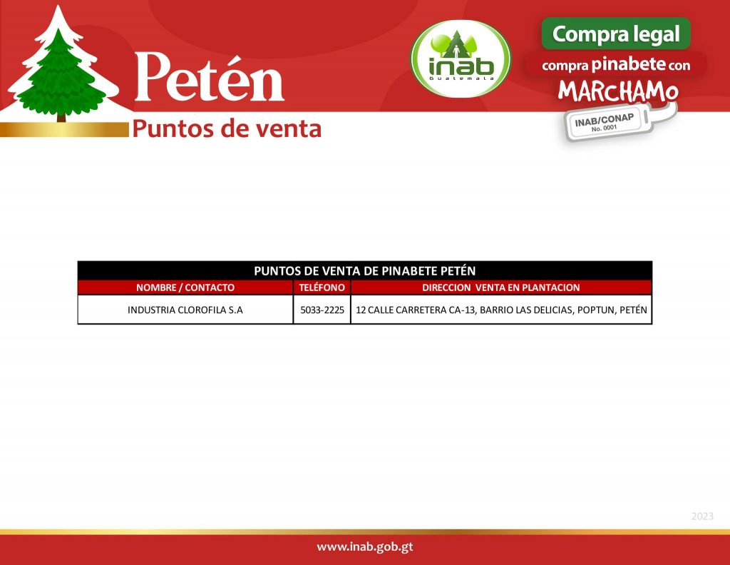 puntos de Venta de árboles navideños en Petén 2023