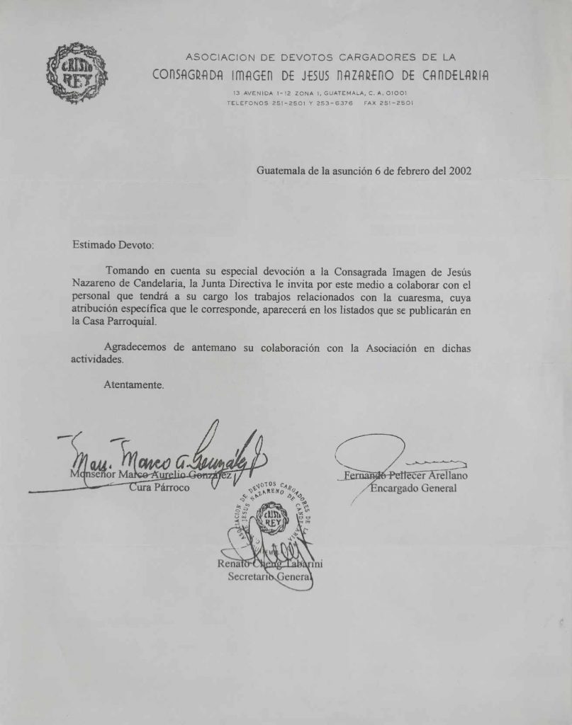 Carta de invitación a los que la Hermandad de Candelaria. Foto: Pablo Andrés del Águila