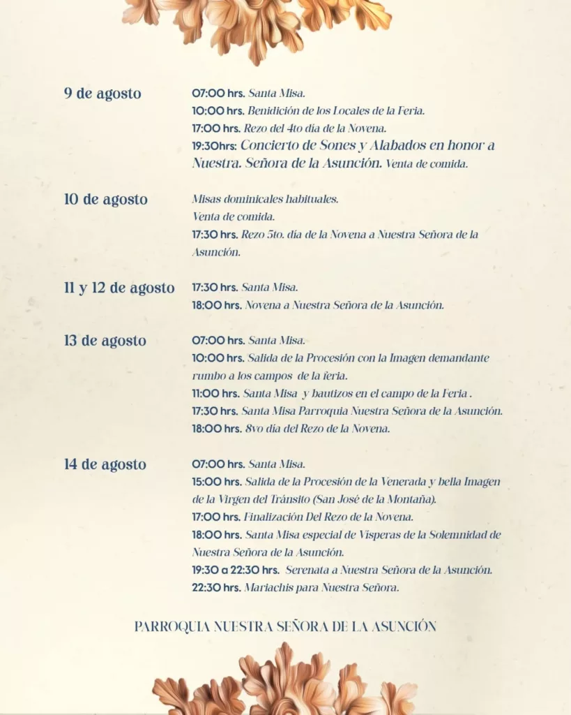 Actividades en agosto 2025 en honor a la Virgen de la Asunción en la Ciudad de Guatemala