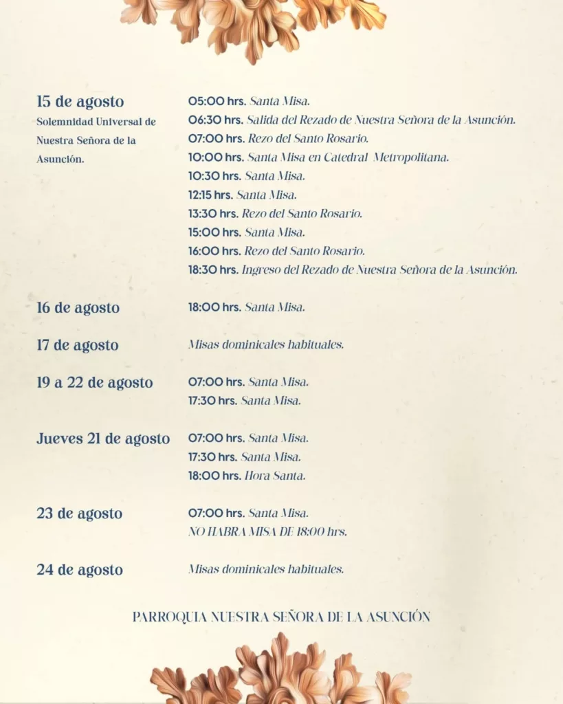 Actividades en agosto 2025 en honor a la Virgen de la Asunción en la Ciudad de Guatemala