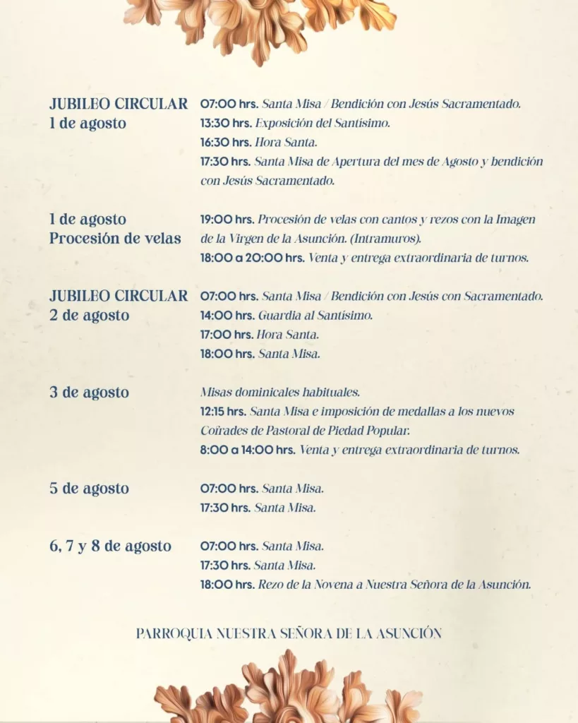 Actividades en agosto 2025 en honor a la Virgen de la Asunción en la Ciudad de Guatemala