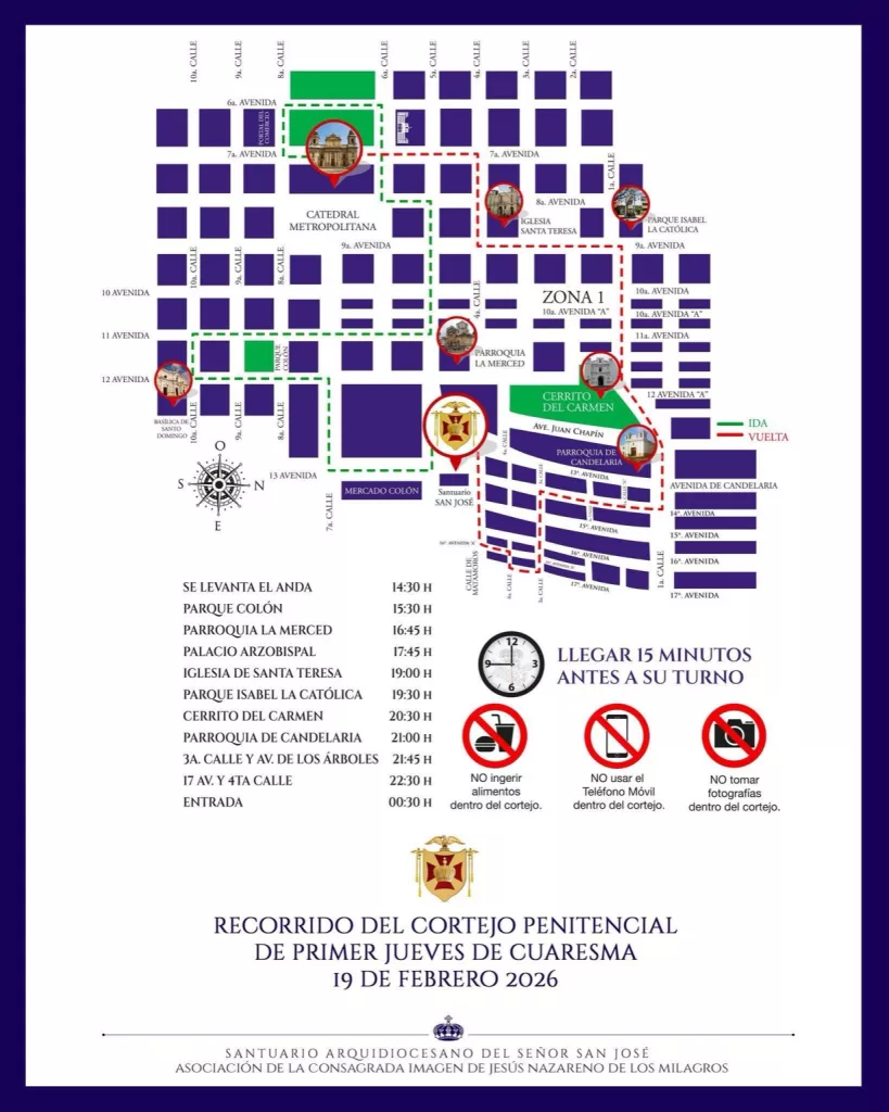 Recorrido de Jesús de los Milagros 2026 Primer jueves de cuaresma