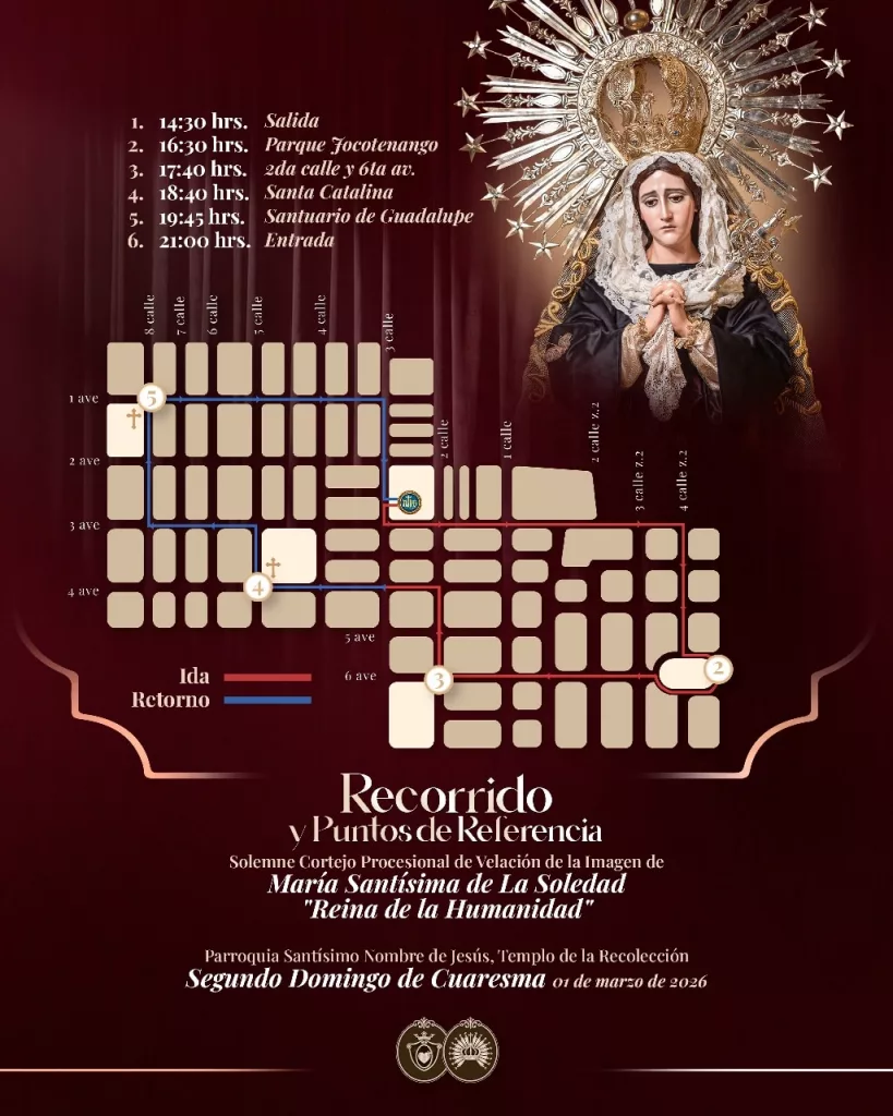 Recorrido de la Virgen de Soledad 2026 Reina de la Humanidad en la Recolección