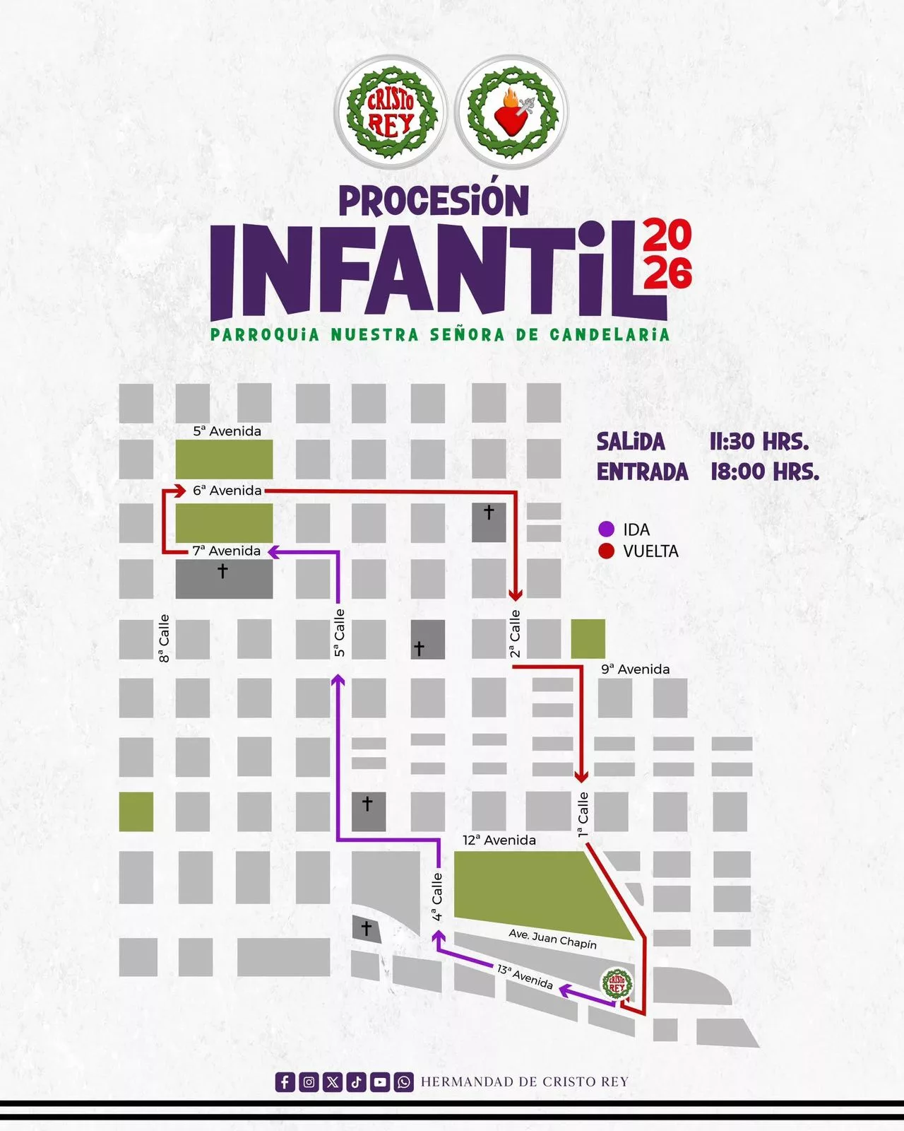 Recorrido de la procesión infantil de Candelaria 2026