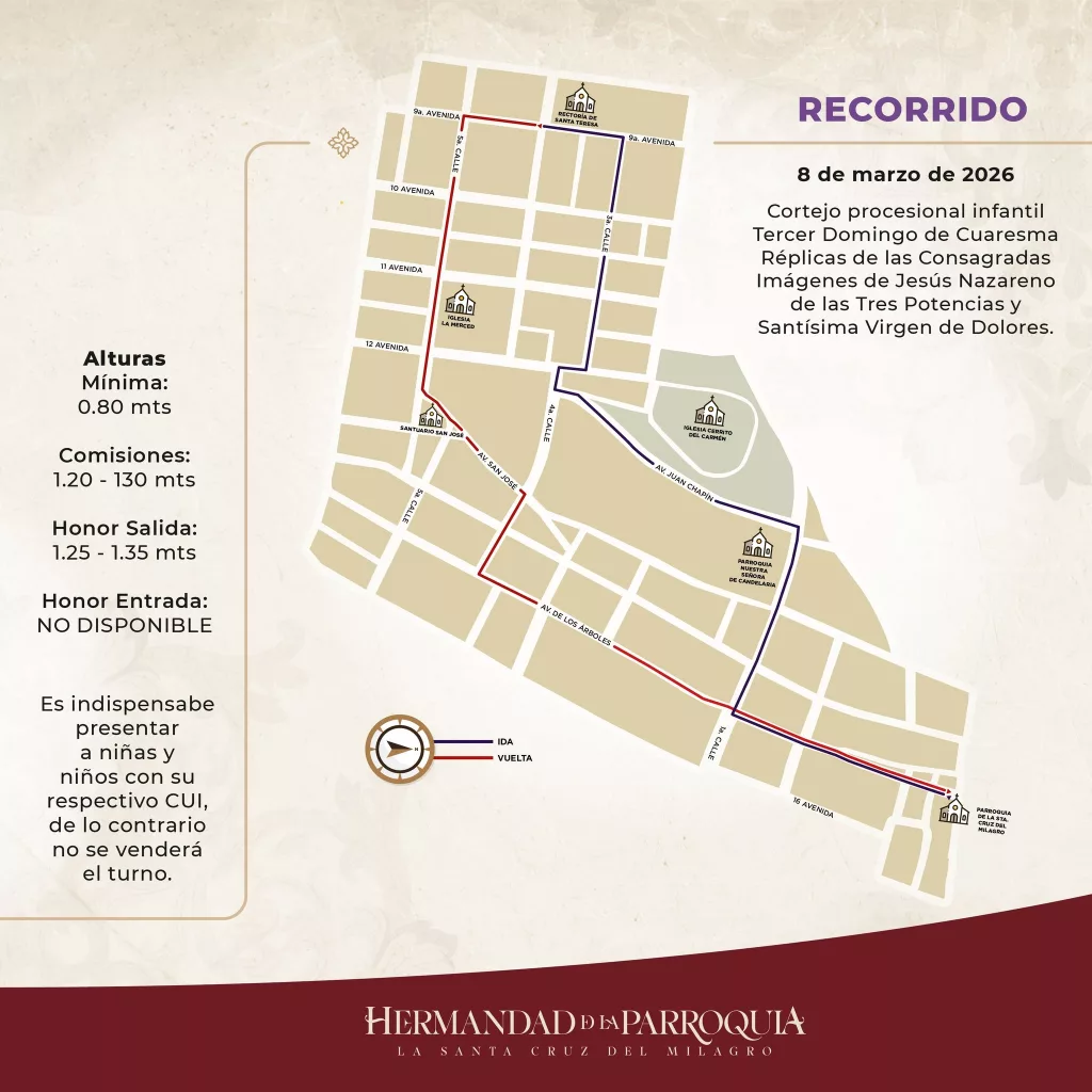 Recorrido de la procesión infantil de la Parroquia 2026 en la zona 6