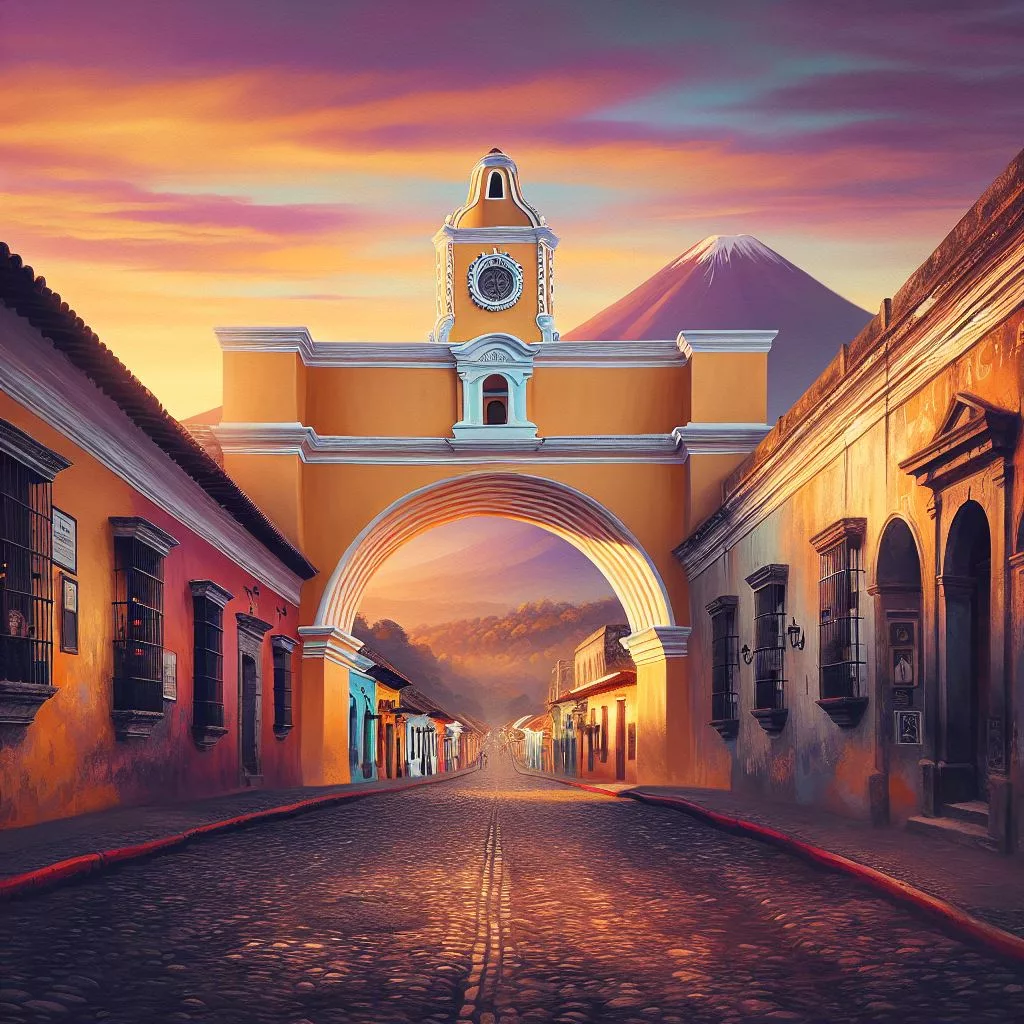 Arco de Santa Catalina en Antigua Guatemala en atardecer
