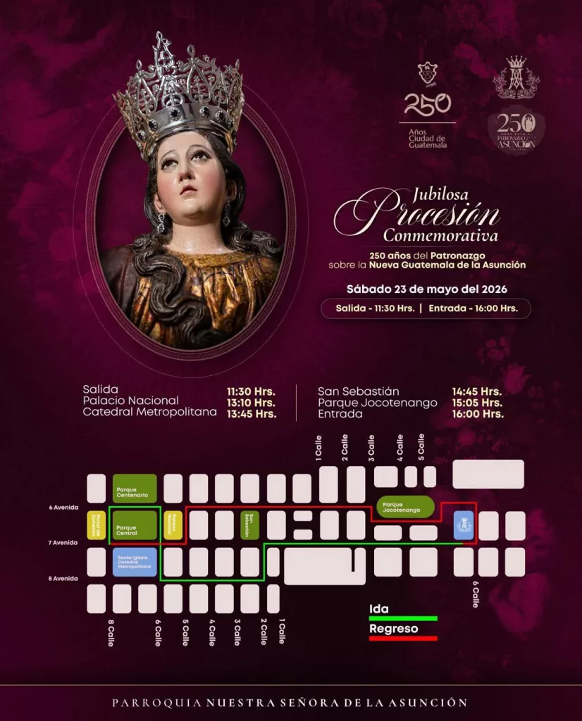 Recorrido Virgen de la Asunción 2026 por los 250 años de patronazgo Ciudad Guatemala