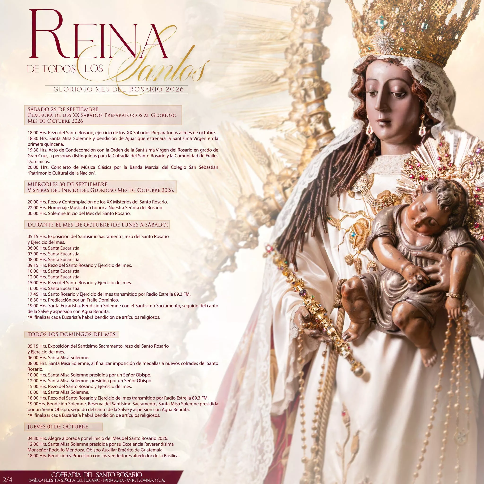 Programa de actividades de la Virgen del Rosario en Santo Domingo Guatemala octubre 2026