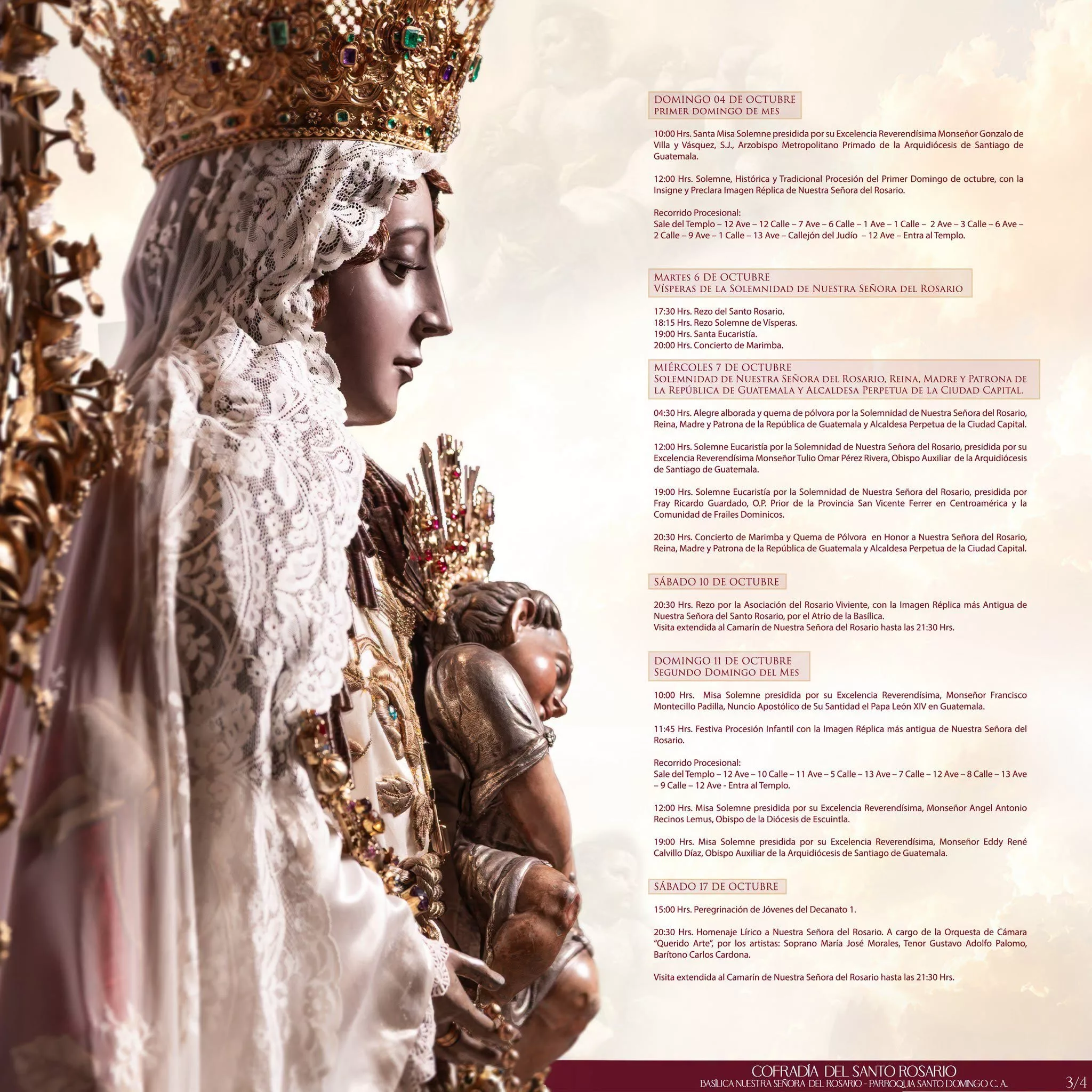 Programa de actividades de la Virgen del Rosario en Santo Domingo Guatemala octubre 2026